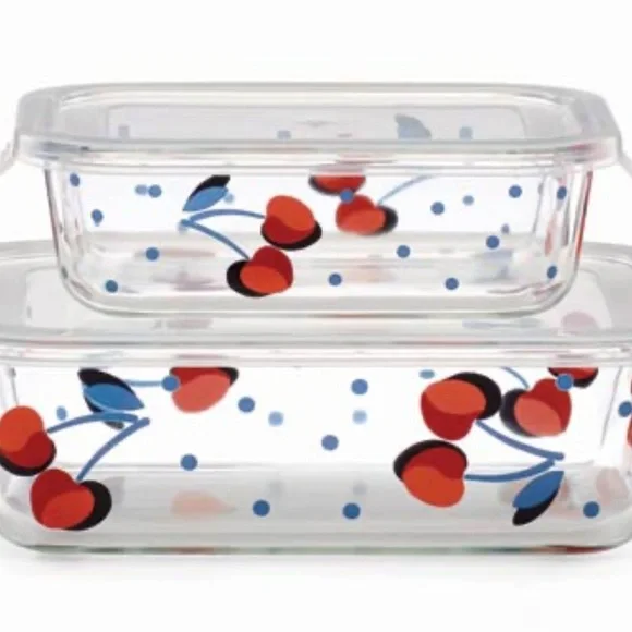 Kate Spade Cherry-Decorated Glass Food Storage Containers - Picture 1 of 6